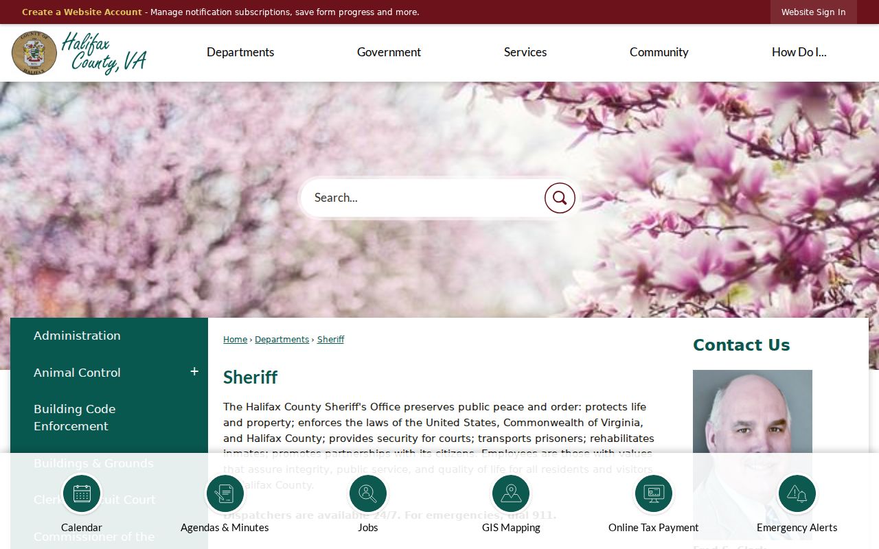 Halifax County arrest lookup on the official sheriff page
