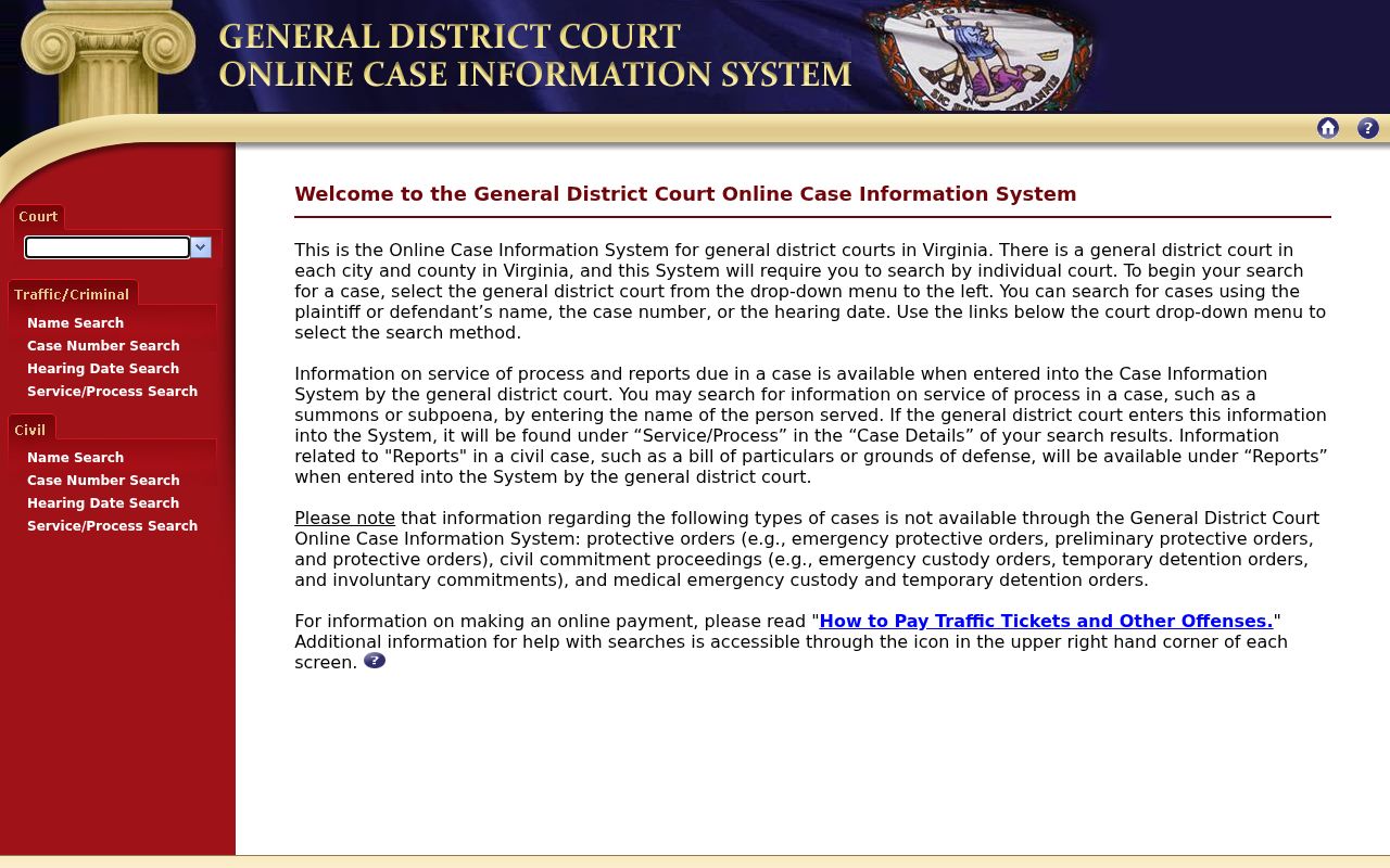 Halifax County criminal court case selector in the GDC system