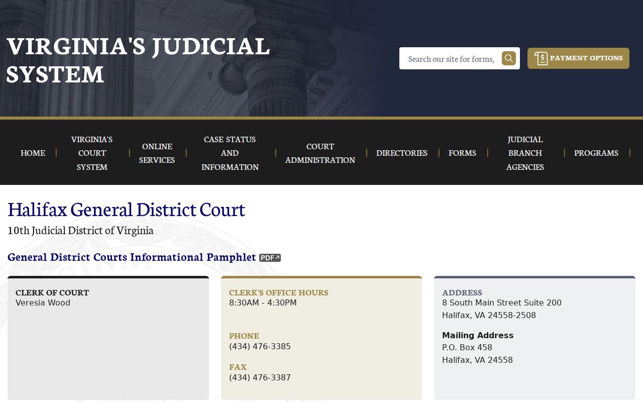 Halifax County criminal court case information at General District Court
